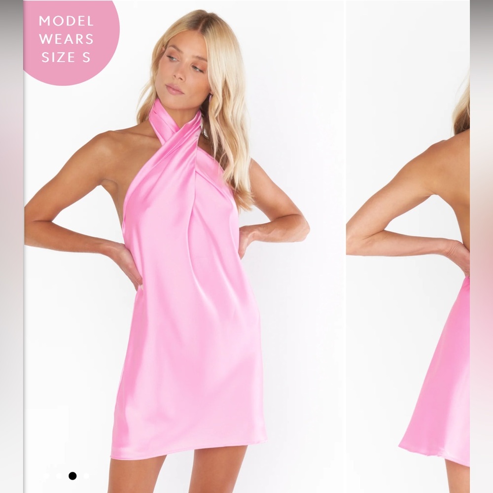 NWT Show me your mumu pink satin halter mini dress